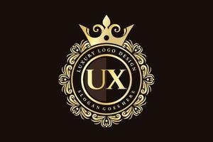 UX Initial Letter Gold calligraphic feminine floral hand drawn heraldic monogram antique vintage style luxury logo design Premium Vector