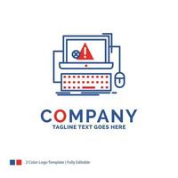 Company Name Logo Design For Computer. crash. error. failure. system. Blue and red Brand Name Design with place for Tagline. Abstract Creative Logo template for Small and Large Business. vector