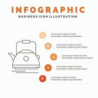 té. tetera. tetera. cámping. plantilla de infografía pot para sitio web y presentación. icono de línea gris con ilustración de vector de estilo infográfico naranja