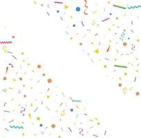 Vector abstract White Background with many falling tiny colorful confetti pieces and ribbon. Carnival. Christmas or New Year decoration colorful party pennants for birthday. festival