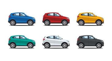 conjunto de coche de dibujos animados suv en varios colores ilustración vectorial vector