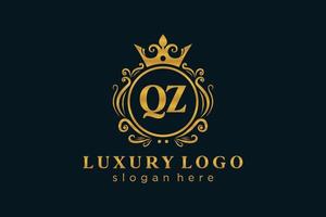 plantilla de logotipo de lujo real con letra qz inicial en arte vectorial para restaurante, realeza, boutique, café, hotel, heráldica, joyería, moda y otras ilustraciones vectoriales. vector