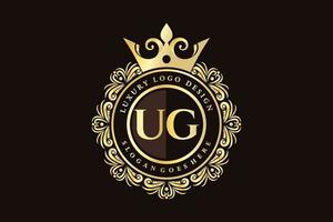 UG Initial Letter Gold calligraphic feminine floral hand drawn heraldic monogram antique vintage style luxury logo design Premium Vector