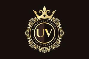 UV Initial Letter Gold calligraphic feminine floral hand drawn heraldic monogram antique vintage style luxury logo design Premium Vector