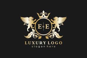Initial EE Letter Lion Royal Luxury Logo template in vector art for Restaurant, Royalty, Boutique, Cafe, Hotel, Heraldic, Jewelry, Fashion and other vector illustration.