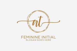 Initial AT beauty monogram and elegant logo design handwriting logo of initial signature, wedding, fashion, floral and botanical with creative template. vector