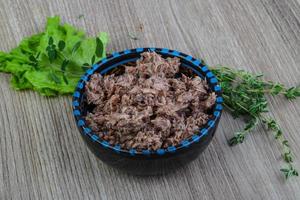 Canned tuna dish view photo