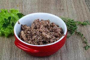 Canned tuna dish view photo