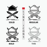 battle. emblem. viking. warrior. swords Icon in Thin. Regular. Bold Line and Glyph Style. Vector illustration