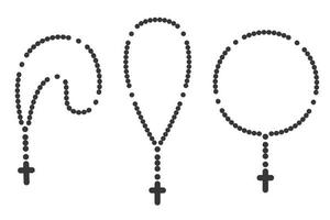 Rosary beads silhouettes set. Prayer jewellery for meditation. Catholic chaplet with a cross. Religion symbol. Vector illustration.