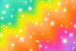 Rainbow wavy background with stars and sparcles. Striped multicolor gradient glitter pattern. Vector bright banner.