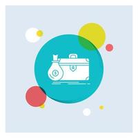 briefcase. business. case. open. portfolio White Glyph Icon colorful Circle Background vector