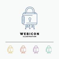 Security. cyber. lock. protection. secure 5 Color Line Web Icon Template isolated on white. Vector illustration