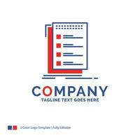 Company Name Logo Design For Check. checklist. list. task. to do. Blue and red Brand Name Design with place for Tagline. Abstract Creative Logo template for Small and Large Business. vector