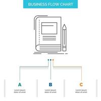 Book. business. education. notebook. school Business Flow Chart Design with 3 Steps. Line Icon For Presentation Background Template Place for text vector