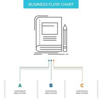 libro. negocio. educación. computadora portátil. diseño de diagrama de flujo de negocios escolares con 3 pasos. icono de línea para el lugar de plantilla de fondo de presentación para texto vector