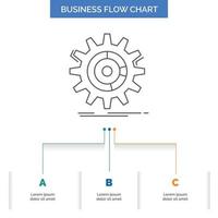 setting. data. management. process. progress Business Flow Chart Design with 3 Steps. Line Icon For Presentation Background Template Place for text vector