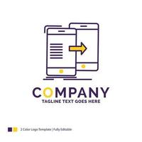 Company Name Logo Design For data. Sharing. sync. synchronization. syncing. Purple and yellow Brand Name Design with place for Tagline. Creative Logo template for Small and Large Business. vector