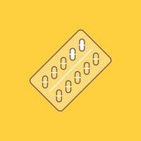 medicine. Pill. drugs. tablet. packet Flat Line Filled Icon. Beautiful Logo button over yellow background for UI and UX. website or mobile application vector