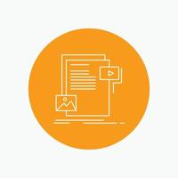 data. document. file. media. website White Line Icon in Circle background. vector icon illustration