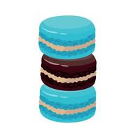 Chocolate macaroon and blue Tiffany-style macaroons are stacked. vector