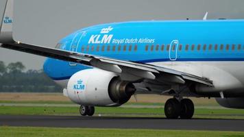 AMSTERDAM, THE NETHERLANDS JULY 25, 2017 - KLM Boeing 787 Dreamliner PH BGD accelerate before departure at runway 36L Polderbaan. Shiphol Airport, Amsterdam, Holland video