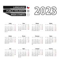 Calendar 2023 in Czech language, week starts on Monday. vector