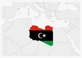 Libya map highlighted in Libya flag colors vector