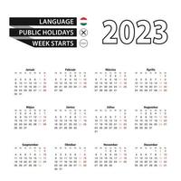 Calendar 2023 in Hungarian language, week starts on Monday. vector
