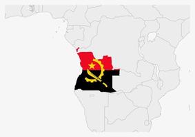 Angola map highlighted in Angola flag colors vector