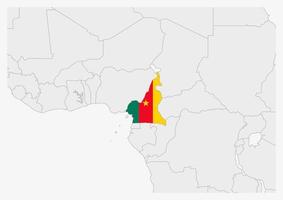 Cameroon map highlighted in Cameroon flag colors vector