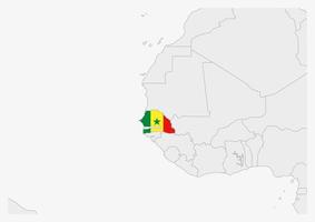 mapa de senegal resaltado en los colores de la bandera de senegal vector