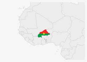 mapa de burkina faso resaltado en los colores de la bandera de burkina faso vector