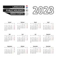 Calendar 2023 in Dutch language, week starts on Monday. vector