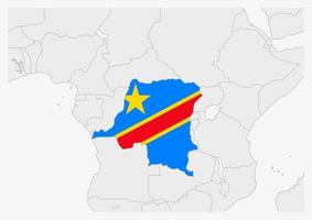 DR Congo map highlighted in DROC flag colors vector