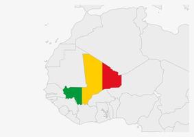 Mali map highlighted in Mali flag colors vector