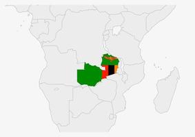 Zambia map highlighted in Zambia flag colors vector