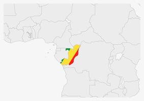 mapa del congo resaltado en los colores de la bandera del congo vector