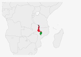 mapa de malawi resaltado en los colores de la bandera de malawi vector