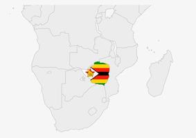 mapa de zimbabwe resaltado en los colores de la bandera de zimbabwe vector