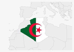 Algeria map highlighted in Algeria flag colors vector