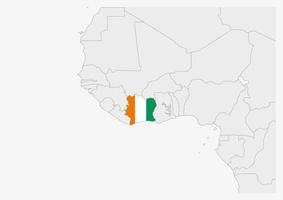 mapa de costa de marfil resaltado en los colores de la bandera de costa de marfil vector