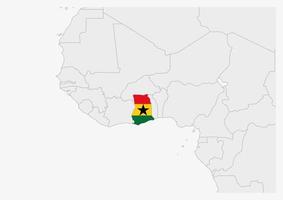 Ghana map highlighted in Ghana flag colors vector