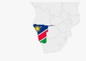 Namibia map highlighted in Namibia flag colors vector