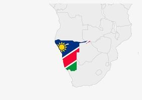 mapa de namibia resaltado en los colores de la bandera de namibia vector