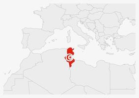 mapa de túnez resaltado en los colores de la bandera de túnez vector