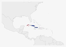 mapa de cuba resaltado en los colores de la bandera de cuba vector