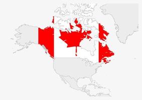 mapa de canadá resaltado en los colores de la bandera de canadá vector