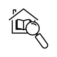 House and book line icon illustration with search. icon illustration related to library, education. Simple vector design editable.