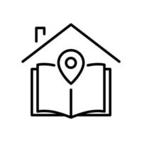 ilustración de icono de línea de casa con libro y mapa. ilustración de icono relacionada con la ubicación de la educación. diseño vectorial simple editable. vector